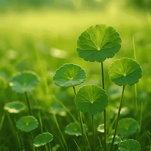 ilustración de hoja y tallo de centella asiática en una pradera