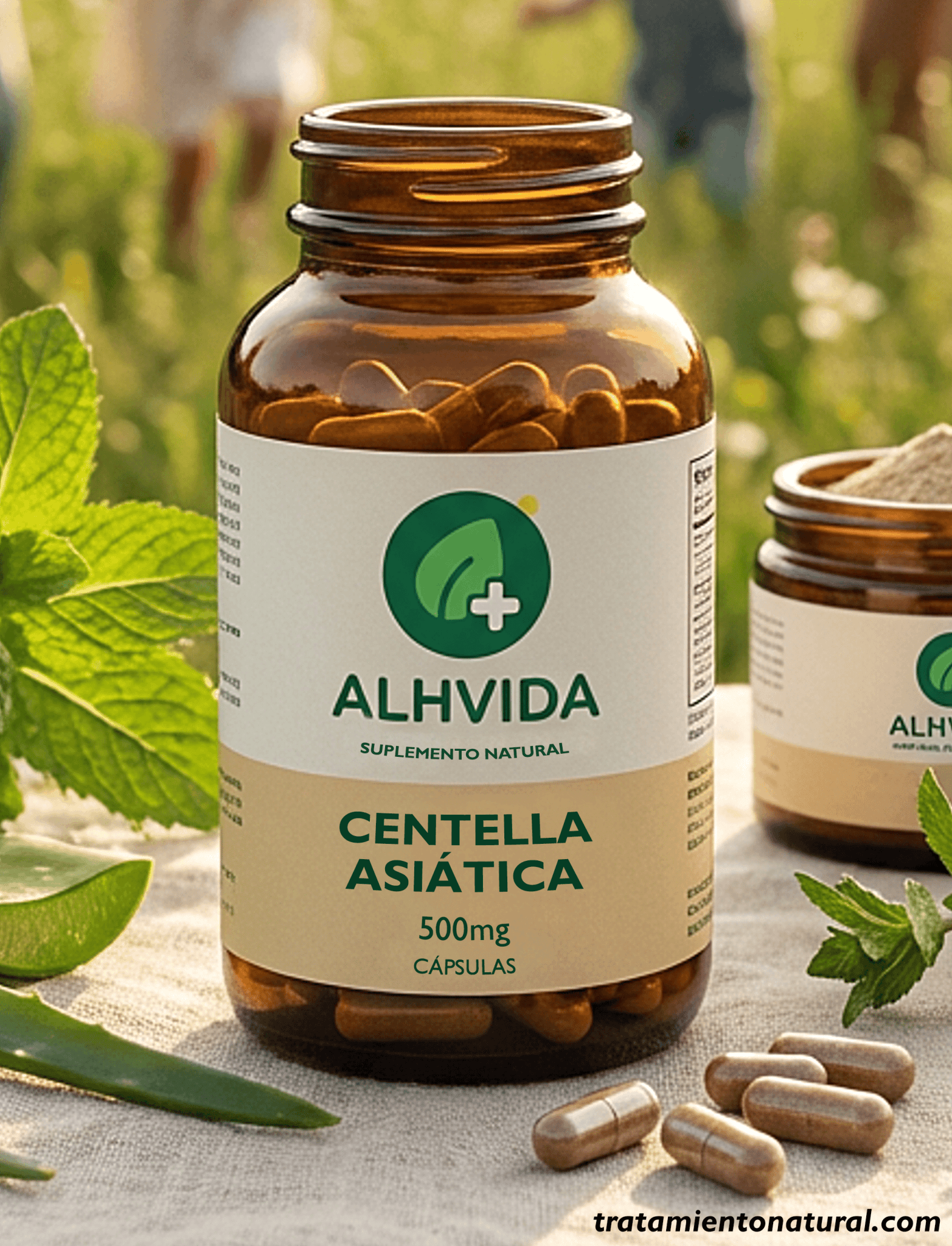 Frasco de cápsulas de la empresa Alhvida de centella asiática