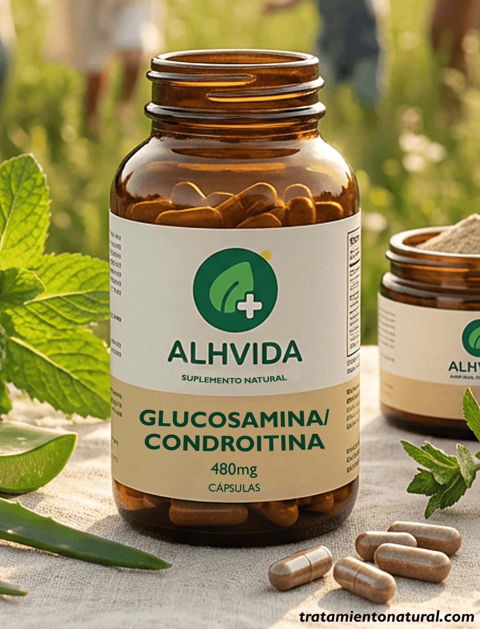 Frasco de cápsulas de la empresa Alhvida de glucosamina con Condroitina