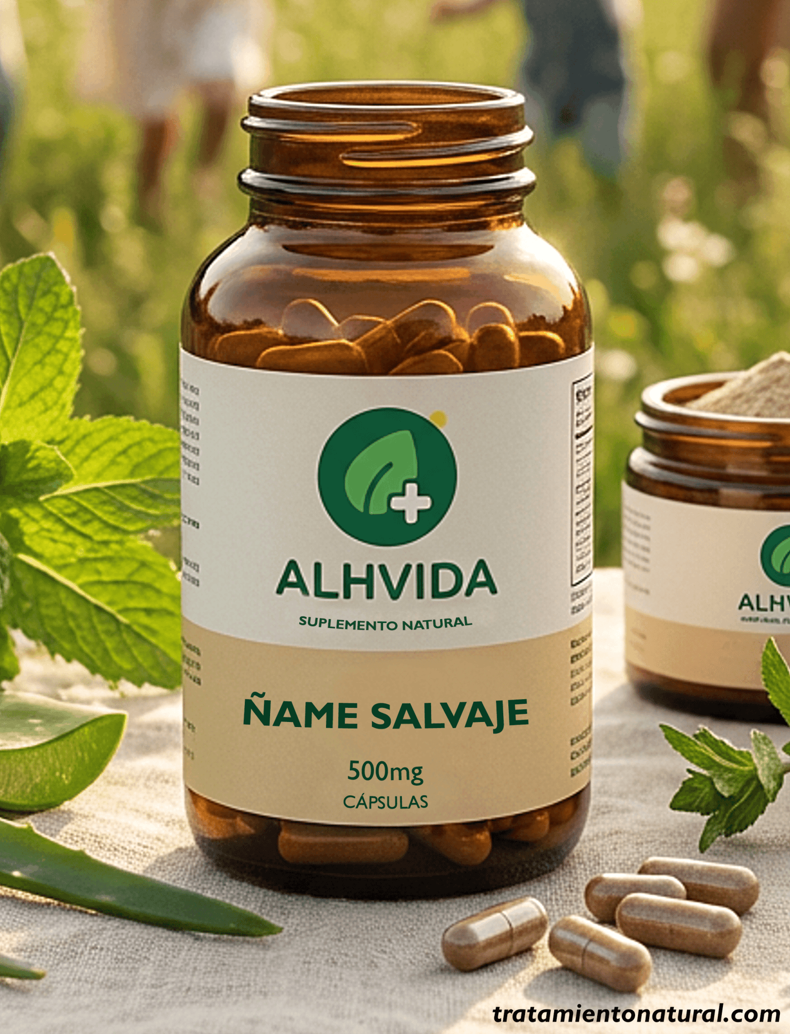 Frasco de cápsulas de la empresa Alhvida de Ñame Salvaje