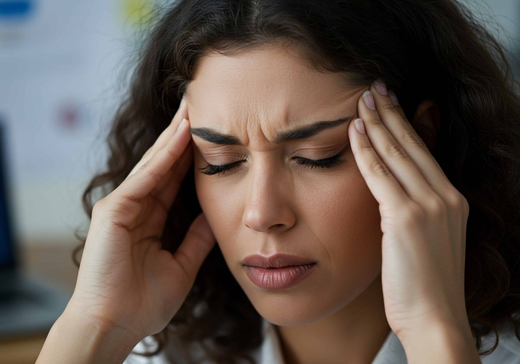 mujer sufriendo una crisis de migraña
